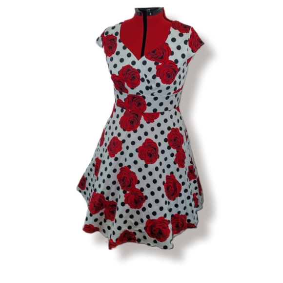 BbonPinedress Dresses & Skirts - BbonPinedress XL retro black and white polkadot party dress with roses